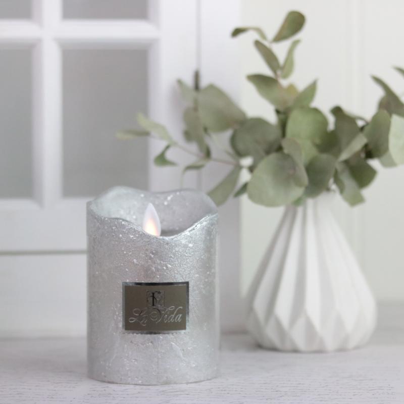 Ljus Batteridrivet blockljus LED med timer silver 11 cm