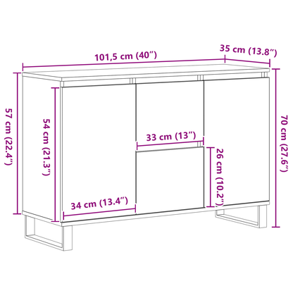 Skänk Svart Ek med låda 101.5 x 35 x 70 cm
