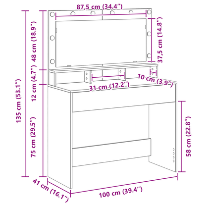 Sminkbord Sonoma Grå 100 x 41 x 135 cm