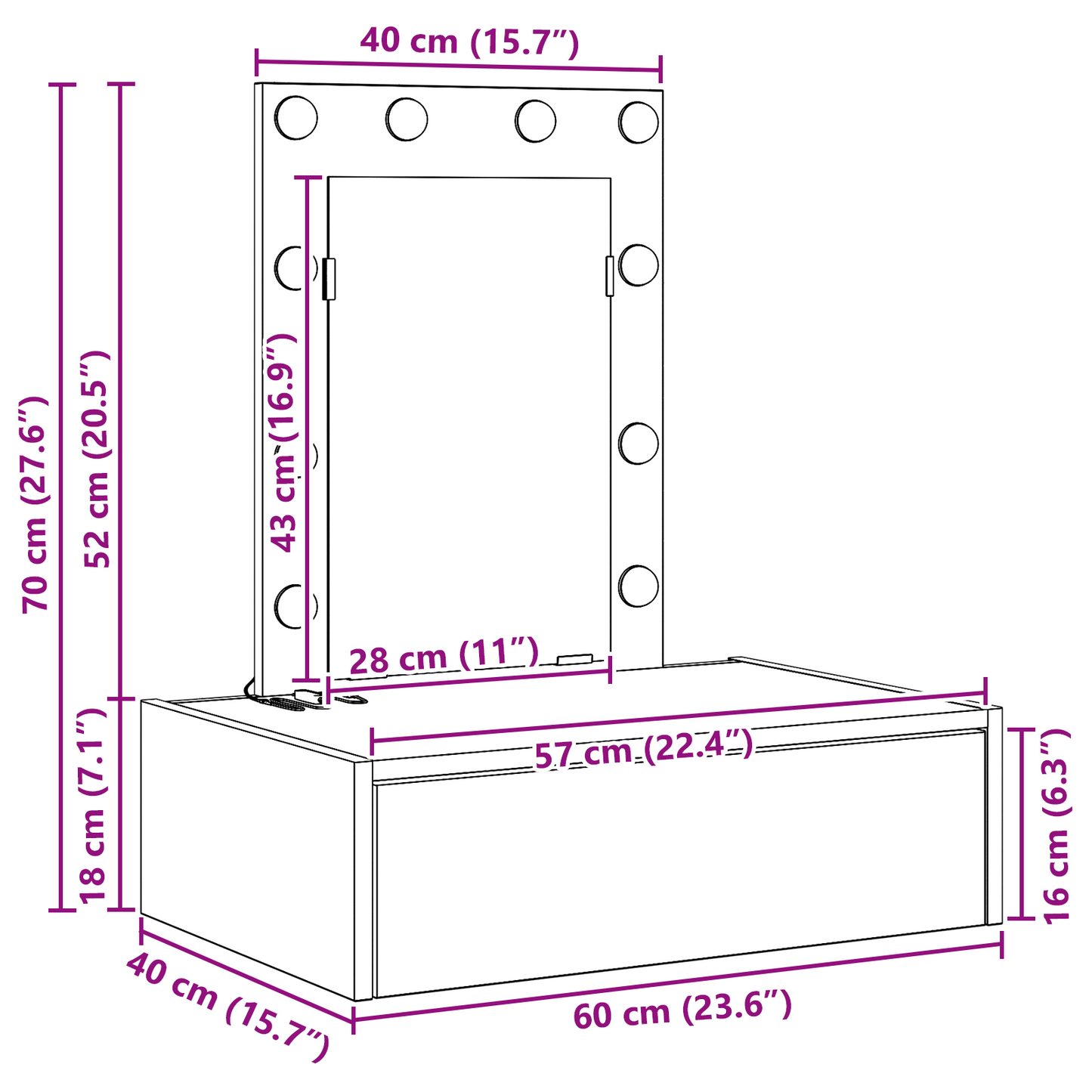 Sminkbord Smyckebord med låda Grå 60 x 40 x 70 cm