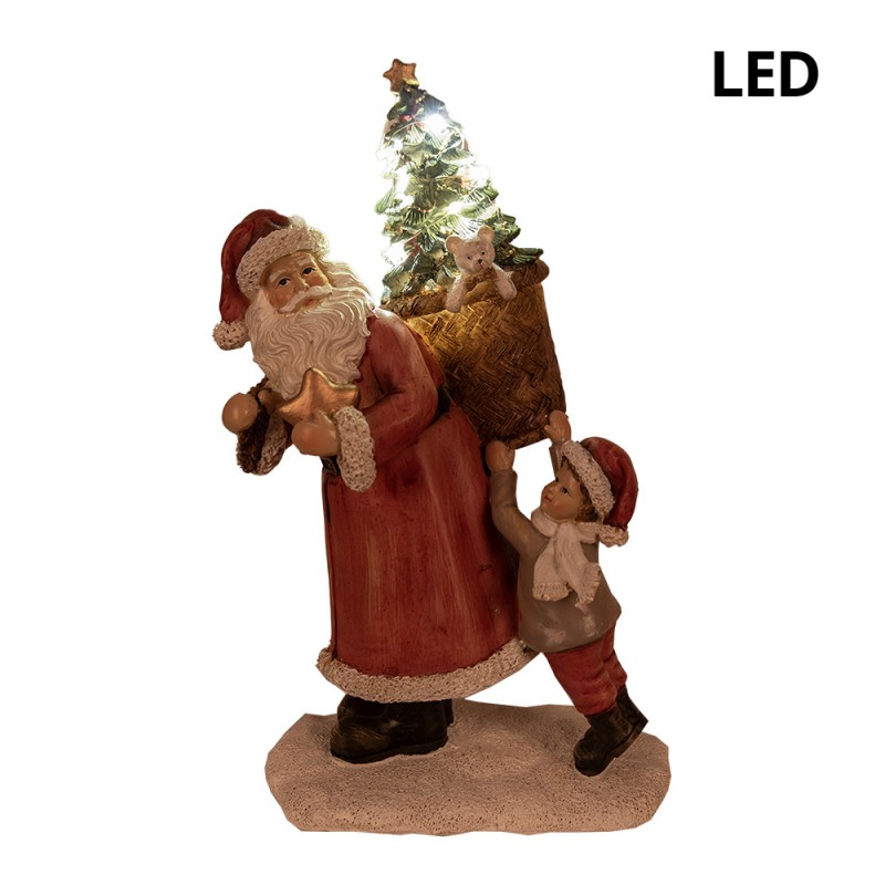 1 Clayre Eef Juldekoration Jultomten med LED-belysning 27 cm Rd Polyresin