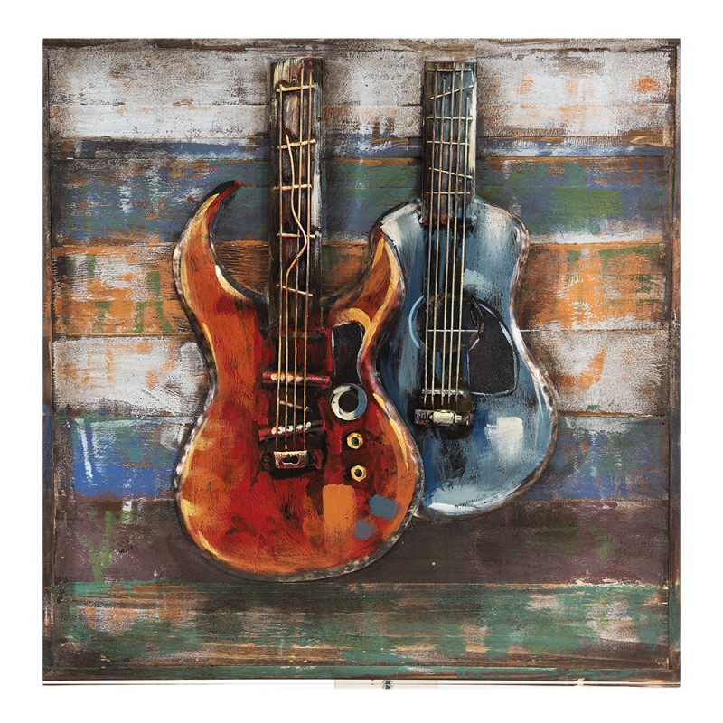 1 Clayre Eef Vggdekoration Metallmlning Gitarr 60x60 Cm Blgrn Metall