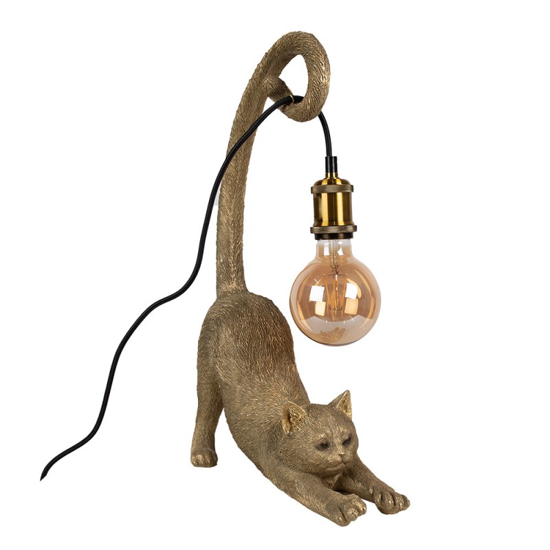 1 Clayre Eef Bordslampa Katt Guldfrgad 31x17x49 cm