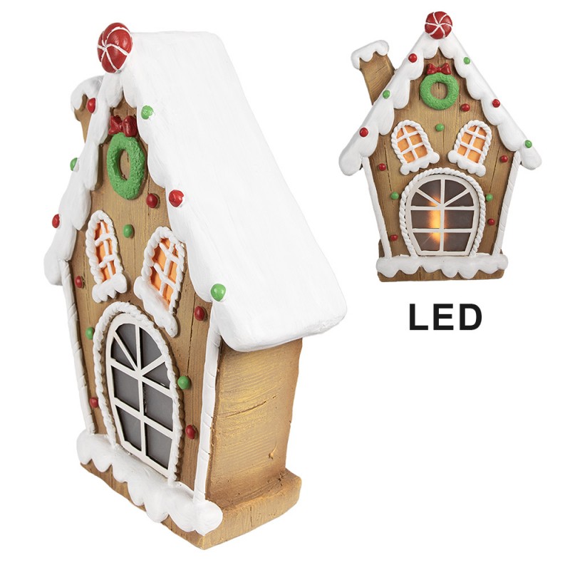 1 Clayre Eef Juldekoration Hus med LED Brun 27x11x36 cm