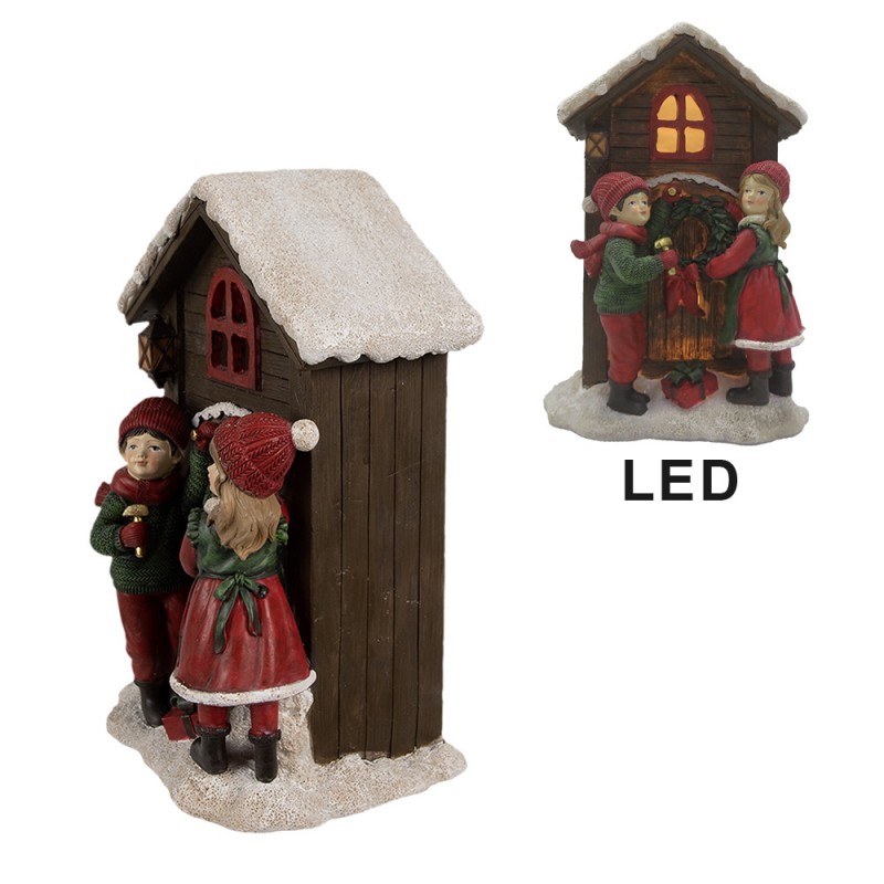 1 Clayre Eef Juldekoration Hus med LED 13x10x20 cm Brun