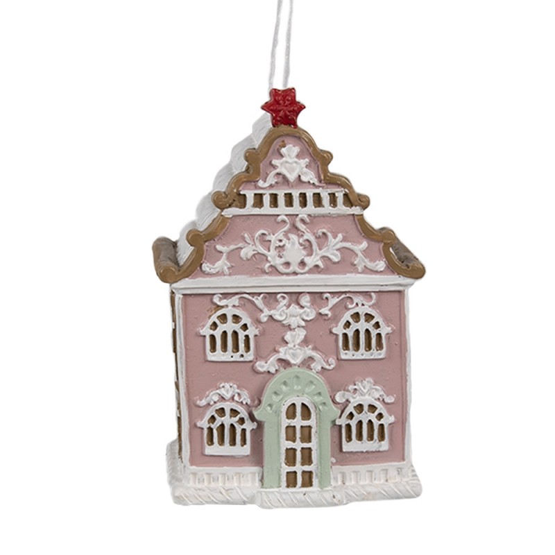 1 Clayre Eef Julgranspynt 2-pack Pepparkakshus 6x4x9 cm Rosa