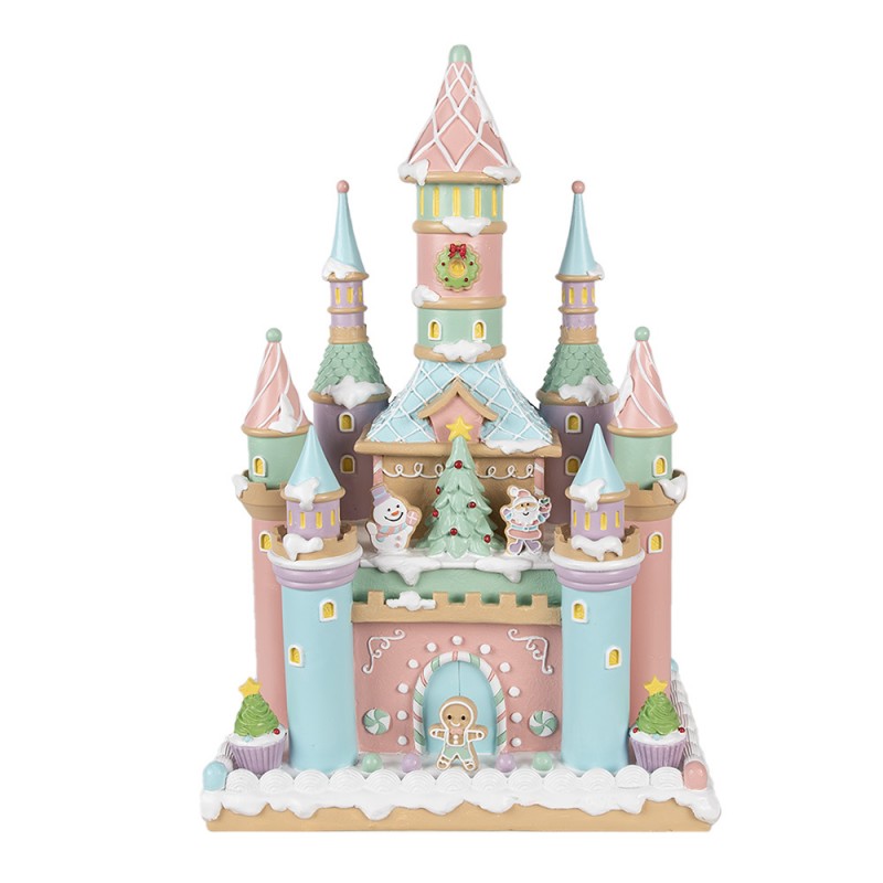 1 Clayre Eef Juldekoration Pepparkakshus XL 42 cm Rosa polyresin