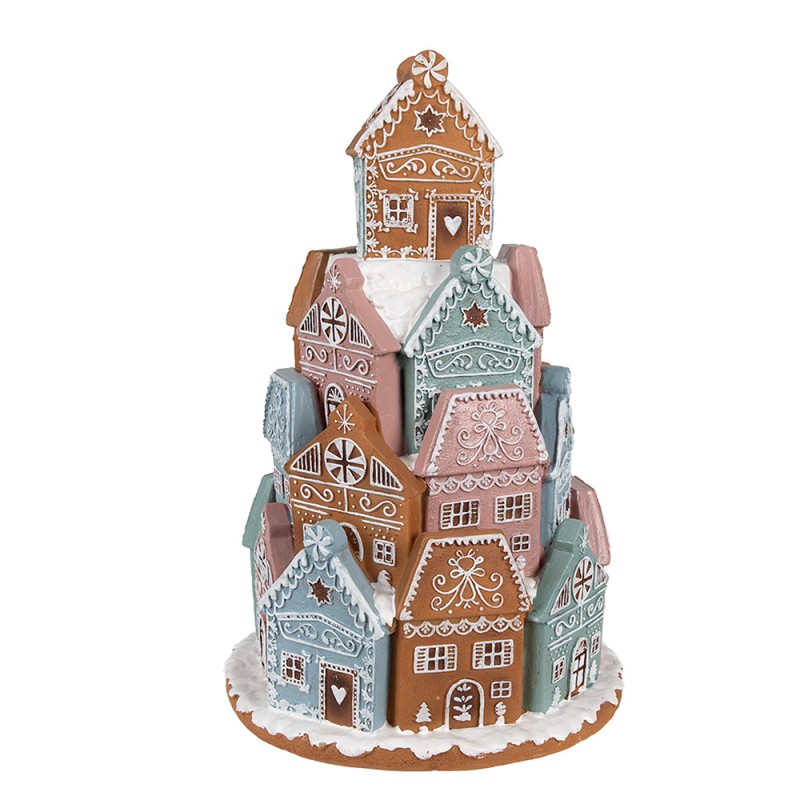 1 Clayre Eef Juldekoration Pepparkakshus LED 19x28 Cm Brun Bl polyresin